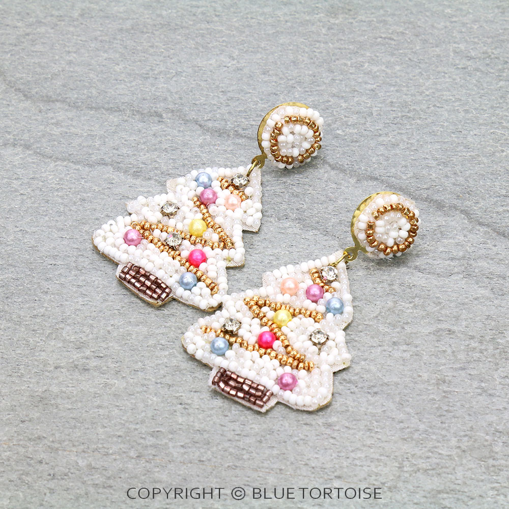 Christmas Seed Bead Tree Stud Earrings