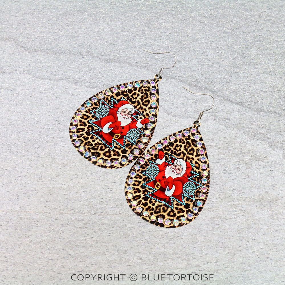 Christmas Santa Printed Teardrop Dangle Earrings