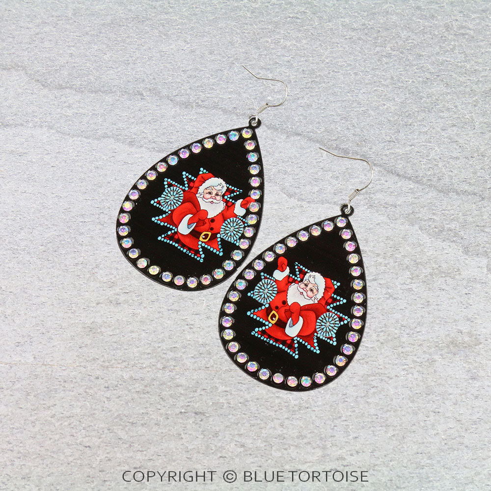 Christmas Santa Printed Teardrop Dangle Earrings
