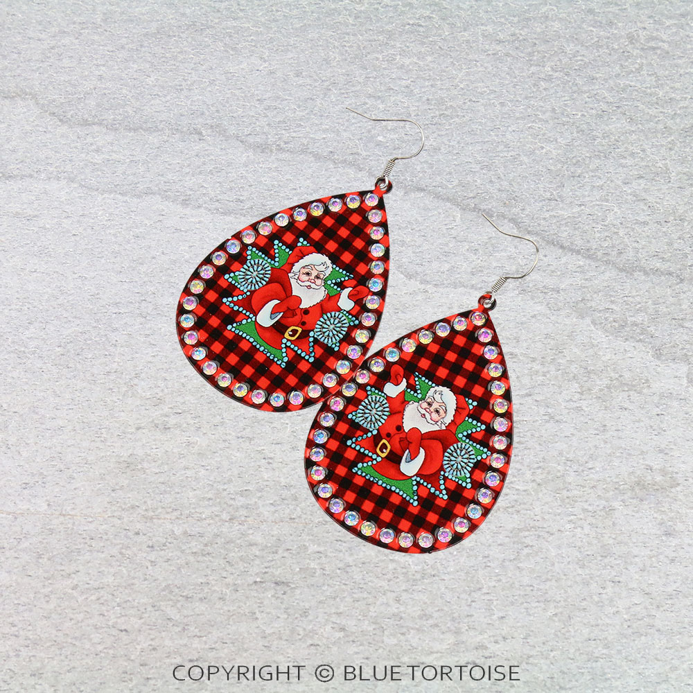Christmas Santa Printed Teardrop Dangle Earrings