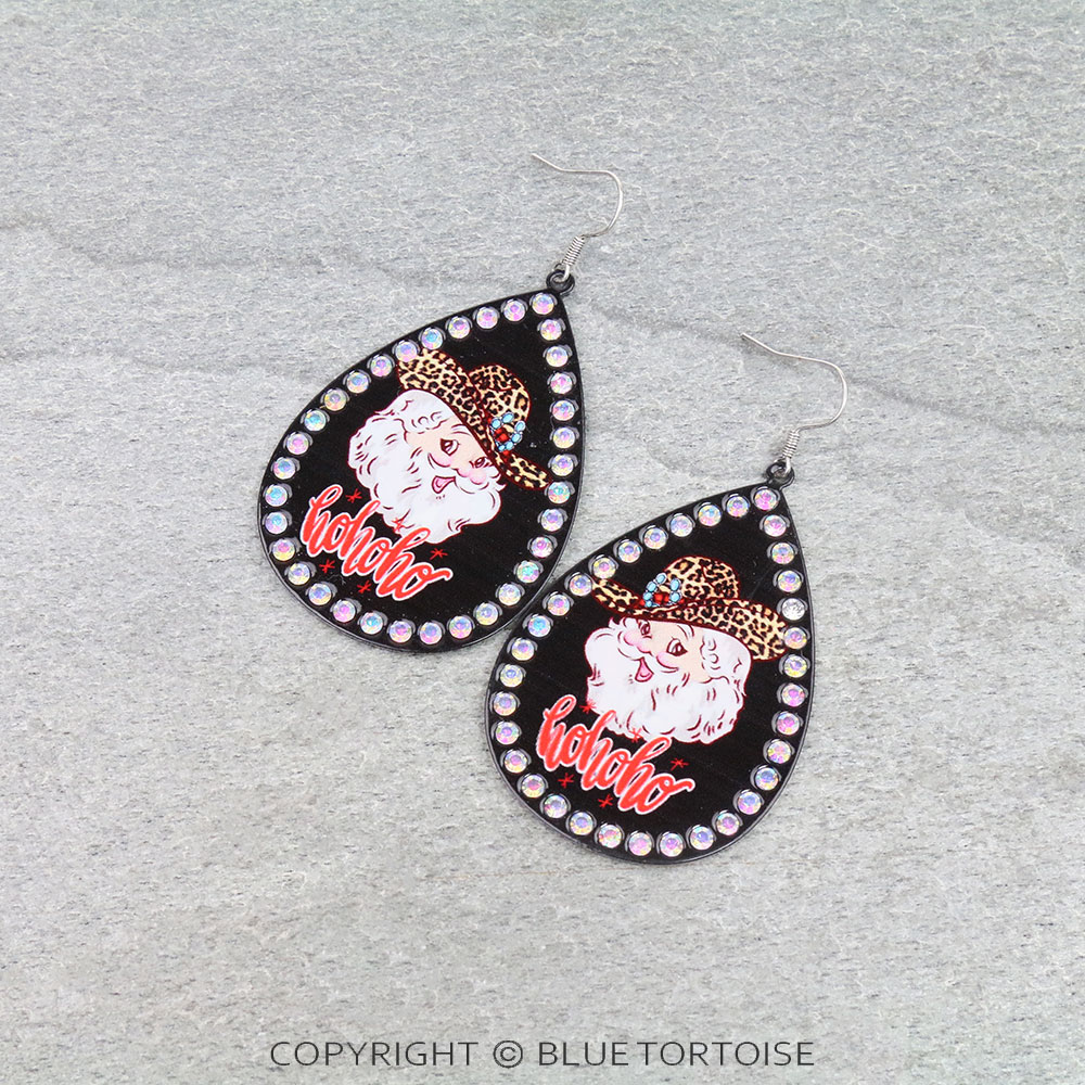 Christmas Santa Printed Teardrop Dangle Earrings