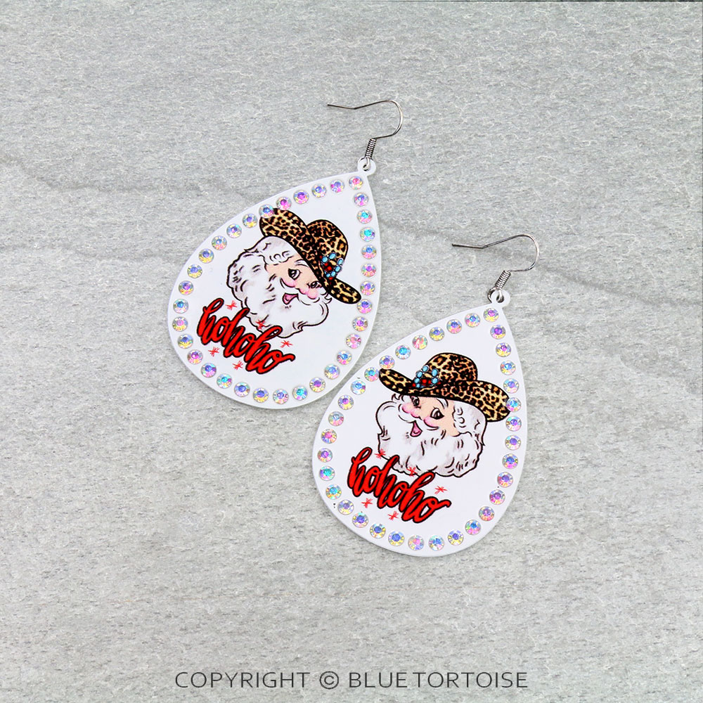 Christmas Santa Printed Teardrop Dangle Earrings