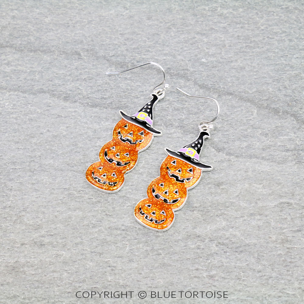 Halloween Epoxy Jack-O’-Lantern Dangle Earrings