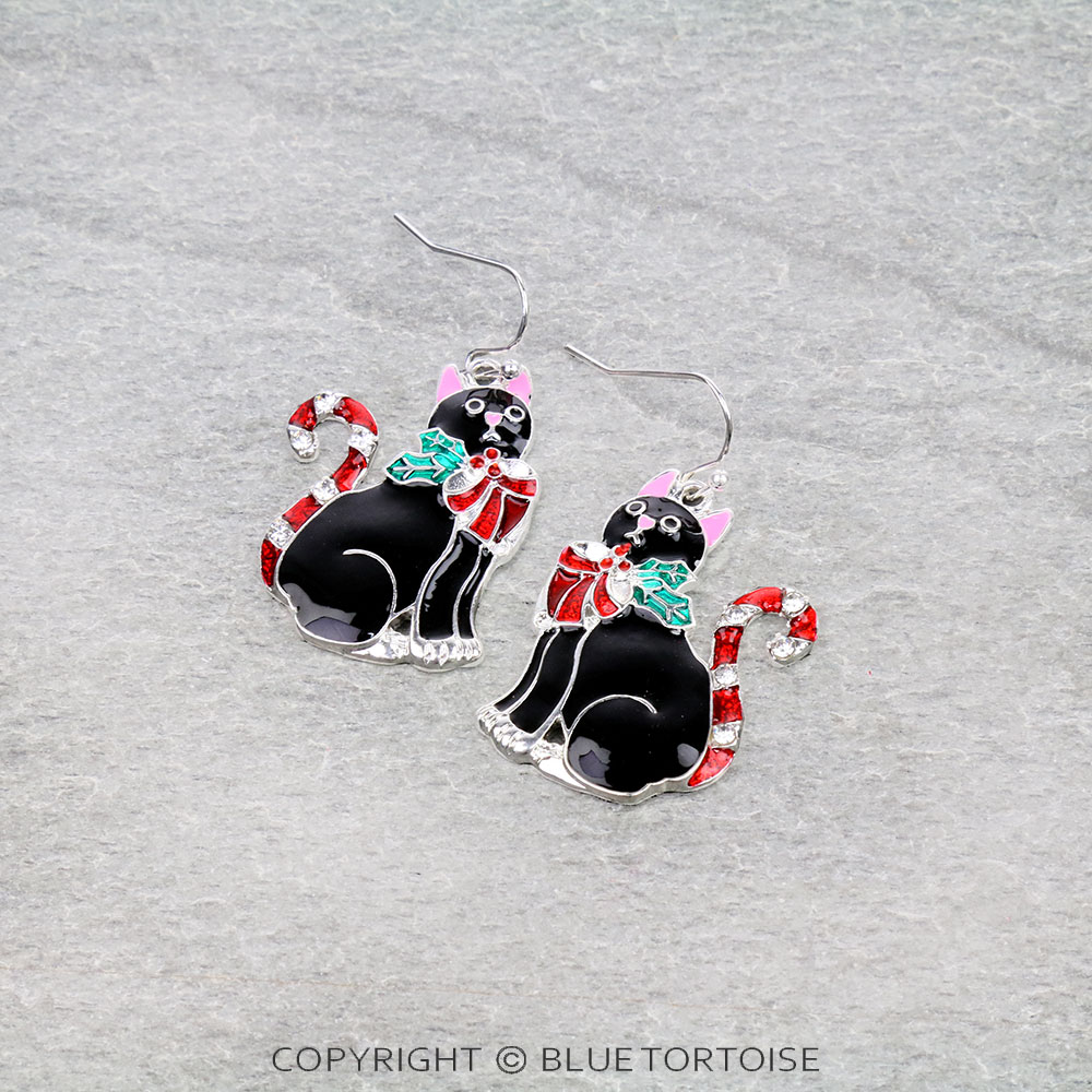 Christmas Epoxy Cat Dangle Earrings