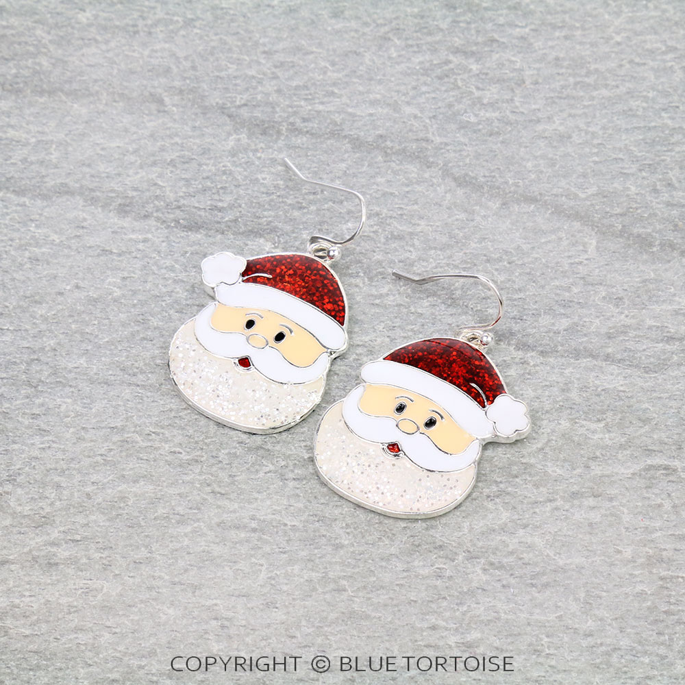 Christmas Glitter Epoxy Santa Dangle Earrings