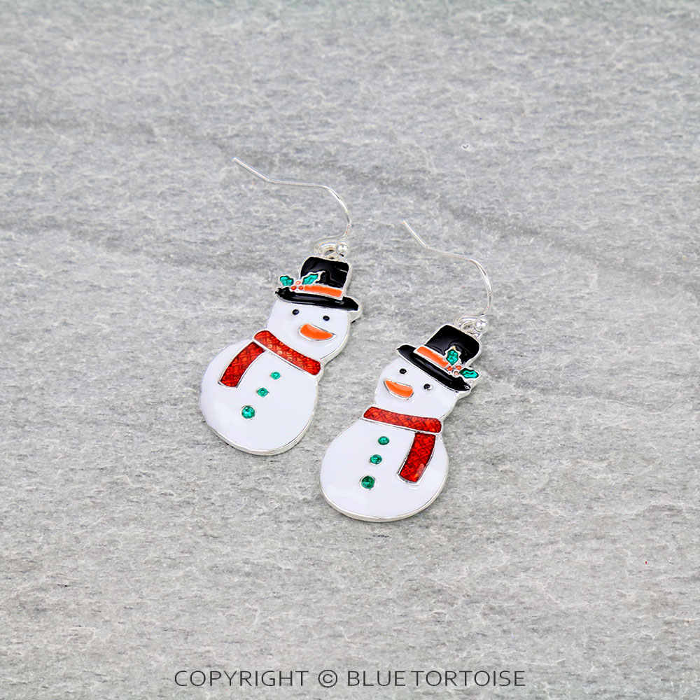 Christmas Epoxy Snowman Dangle Earrings