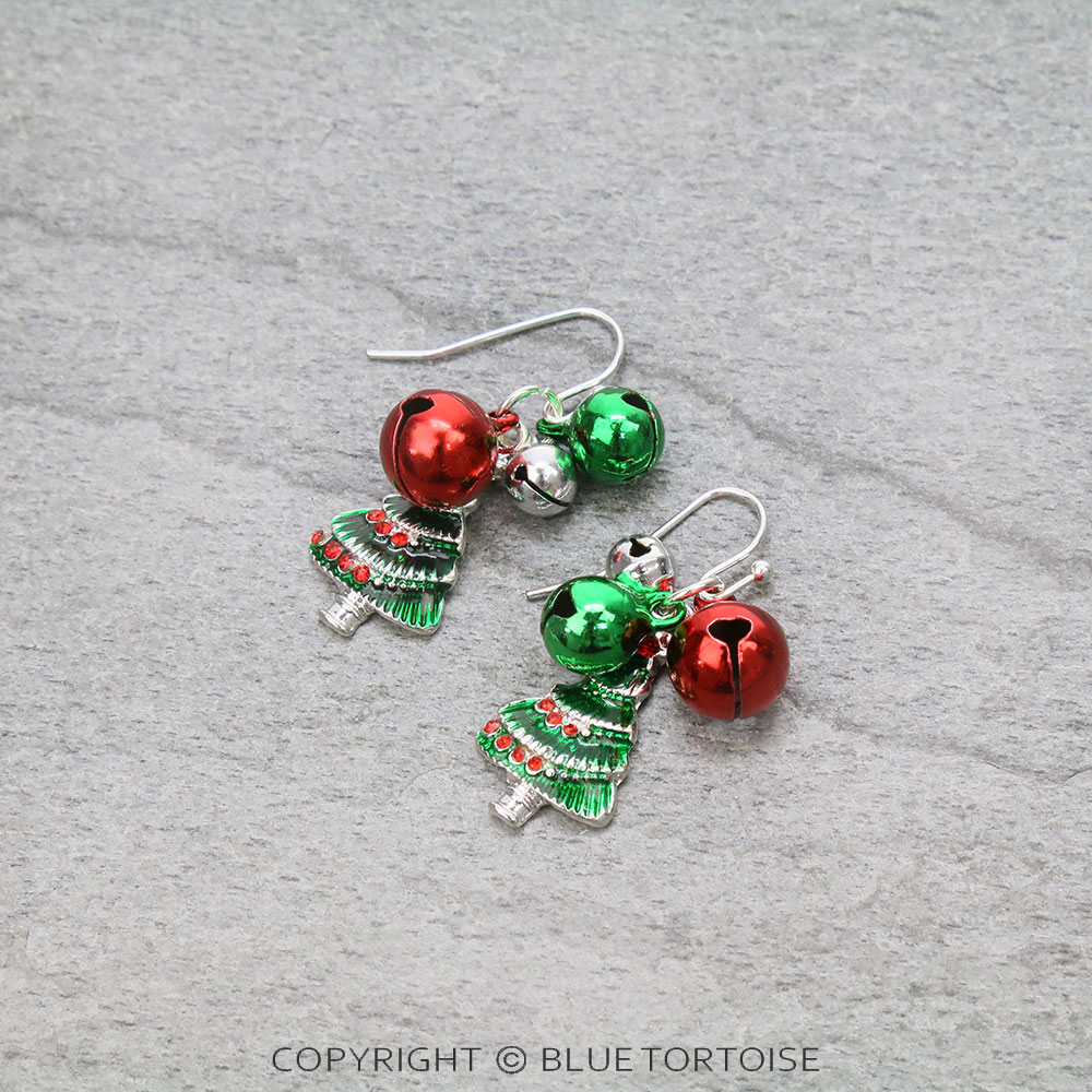 Christmas Ringing Bell with Tree Dangle Earrings