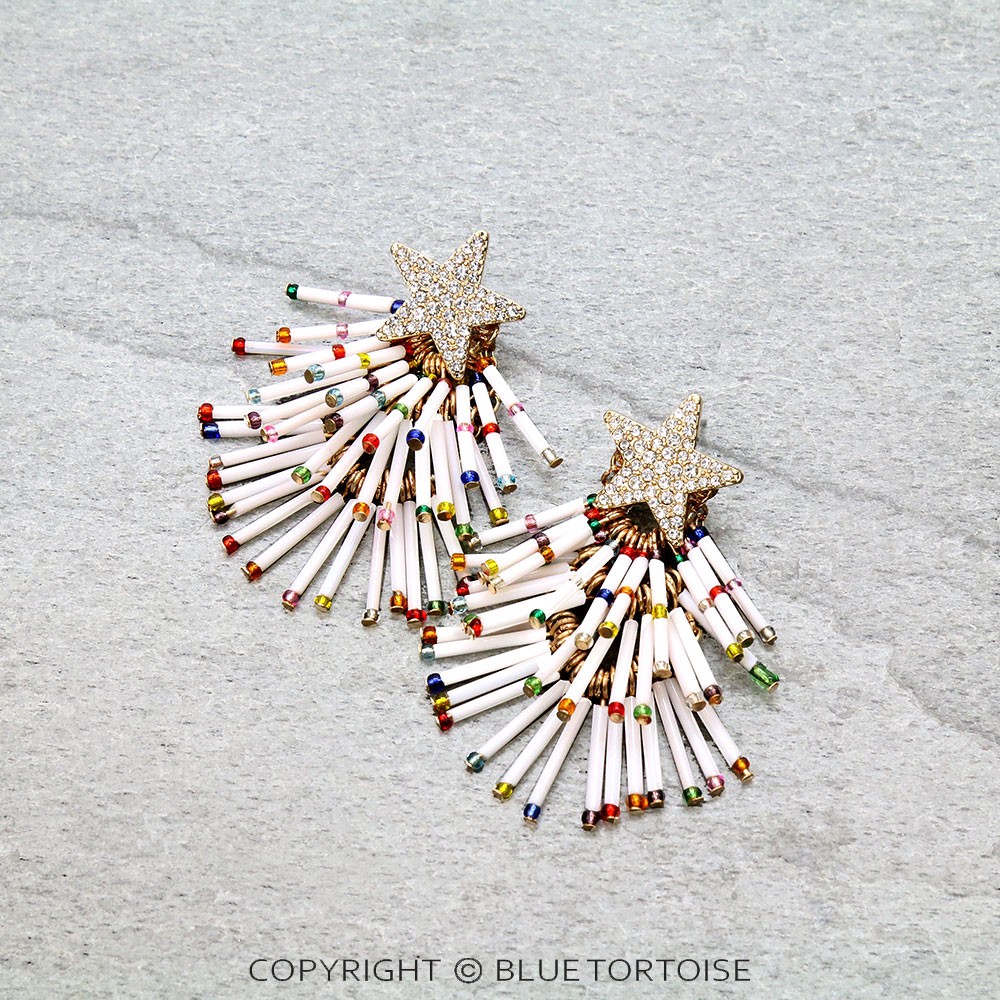 Christmas Bugle Bead Tree Stud Earrings