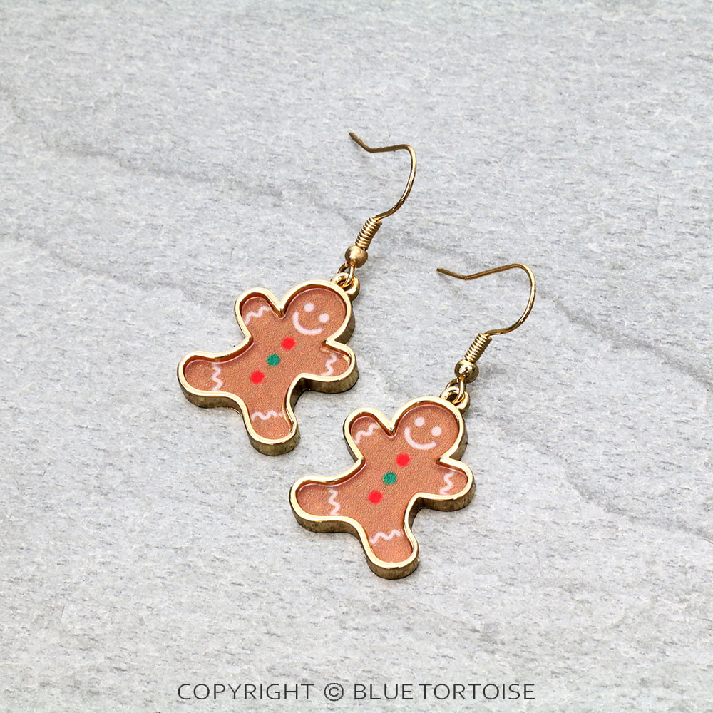 Christmas Gingerbread Man Bubble Dangle Earrings