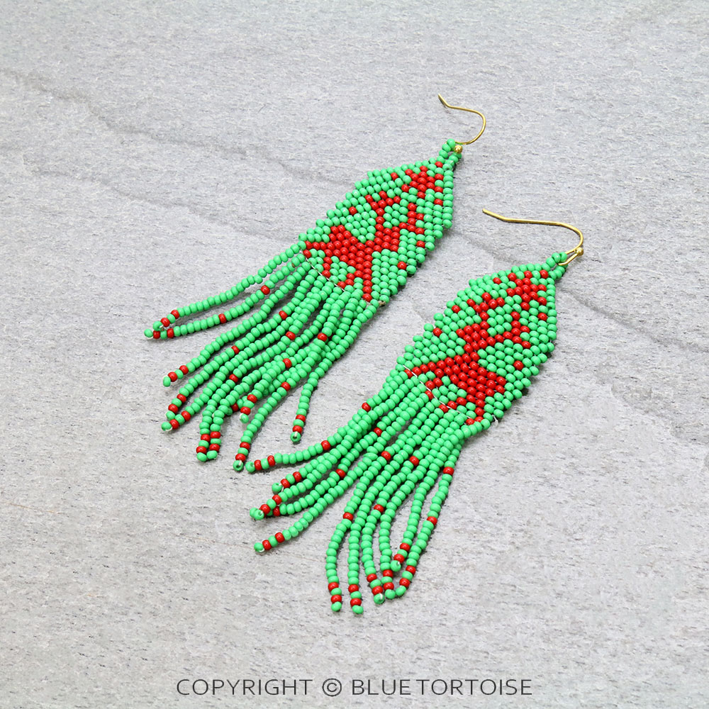 Christmas Seed Bead Reindeer Dangle Earrings