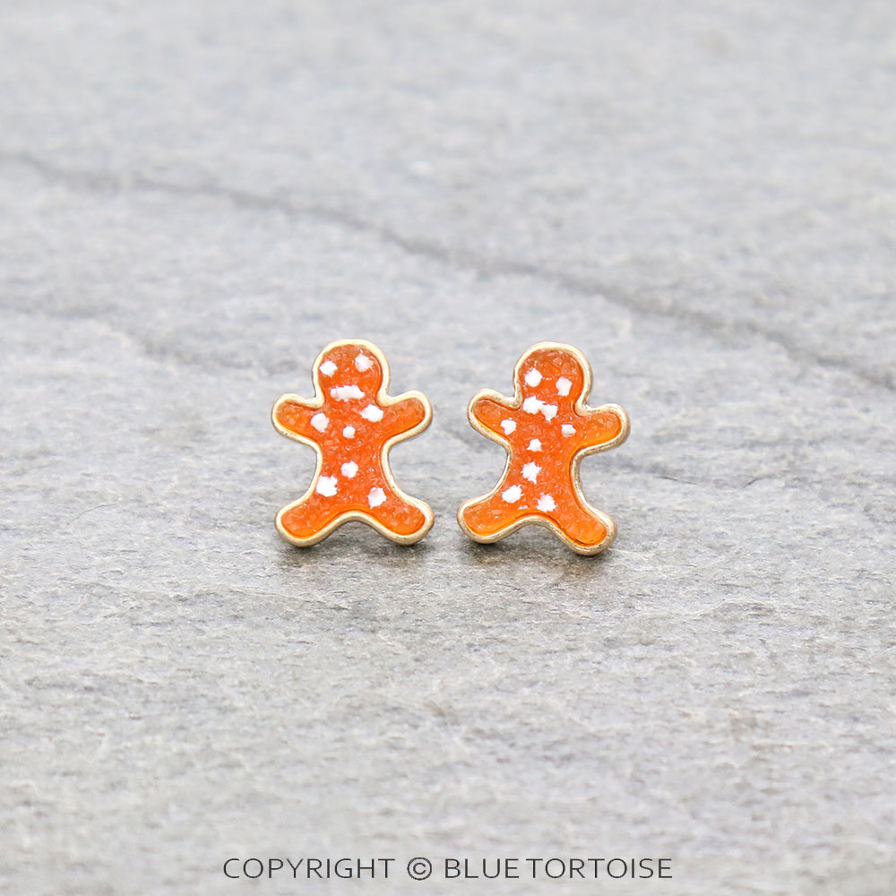 Christmas Gingerbread Man Druzy Stud Earrings