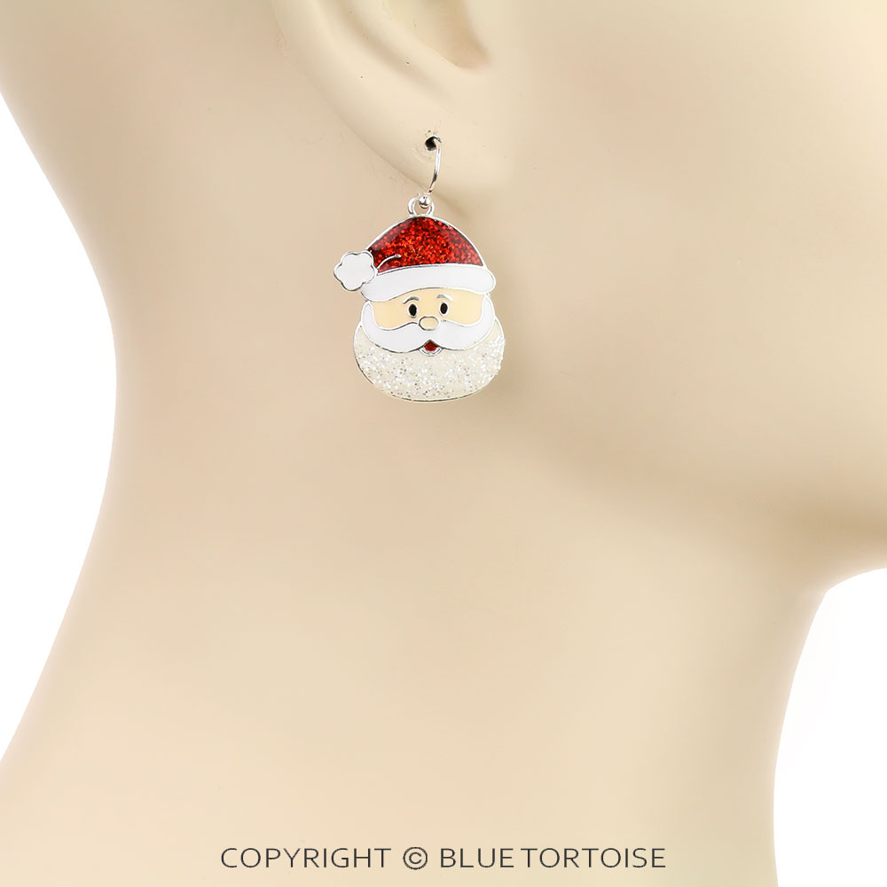 Christmas Glitter Epoxy Santa Dangle Earrings - Image 2
