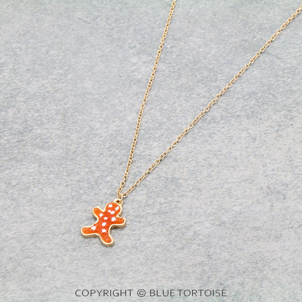 Christmas Gingerbread Man Druzy Stone Necklace
