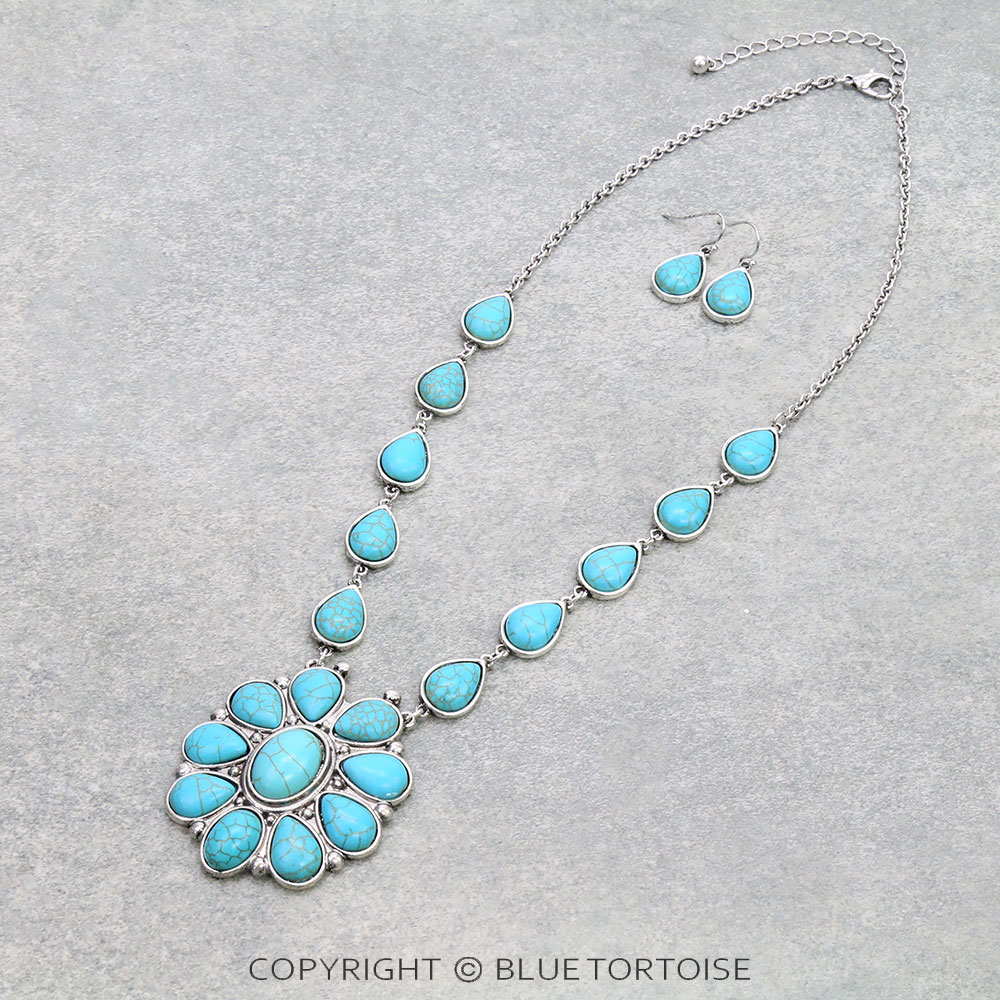 Western Semi Stone Concho Necklace Set