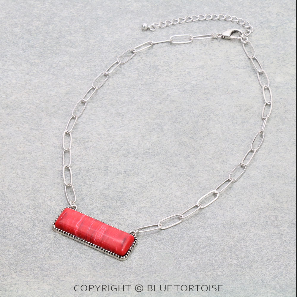 Western Agate Stone Bar with Chain Necklace