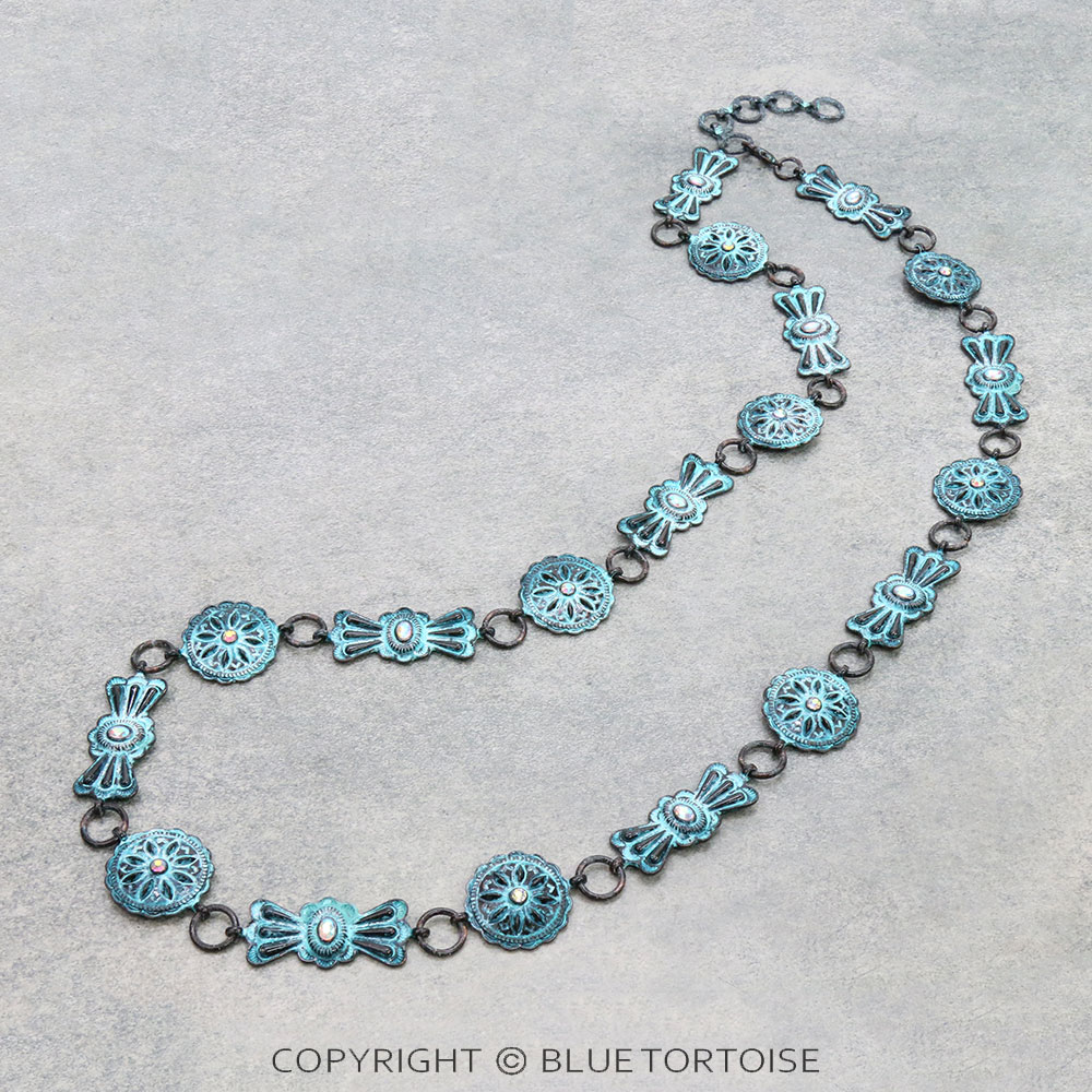 Western Metal Concho Long Belt-Necklace Combination