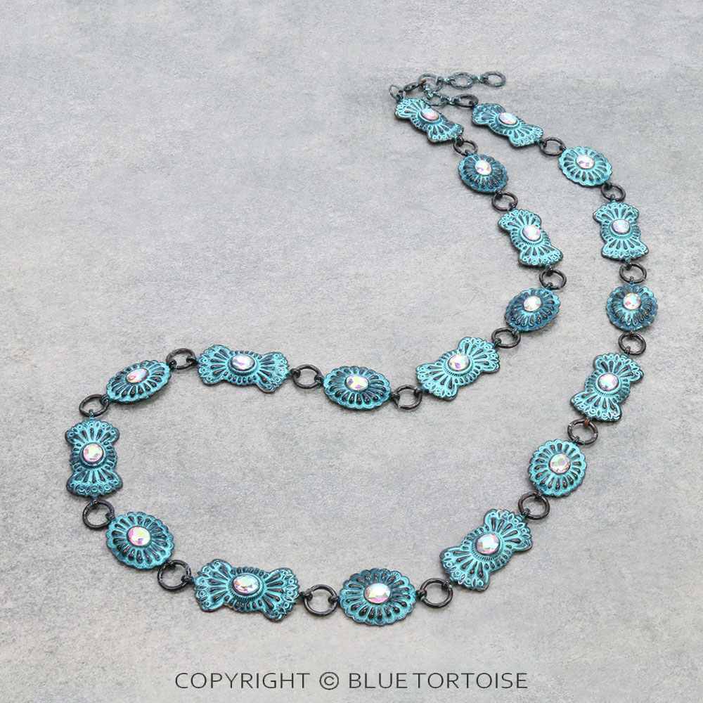 Western Metal Concho Long Belt-Necklace Combination
