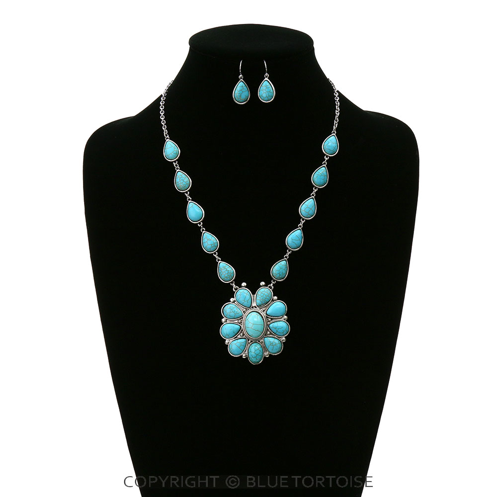 Western Semi Stone Concho Necklace Set - Image 2