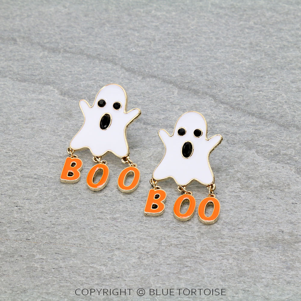 1.6" Halloween Ghost Boo Epoxy Stud Earrings