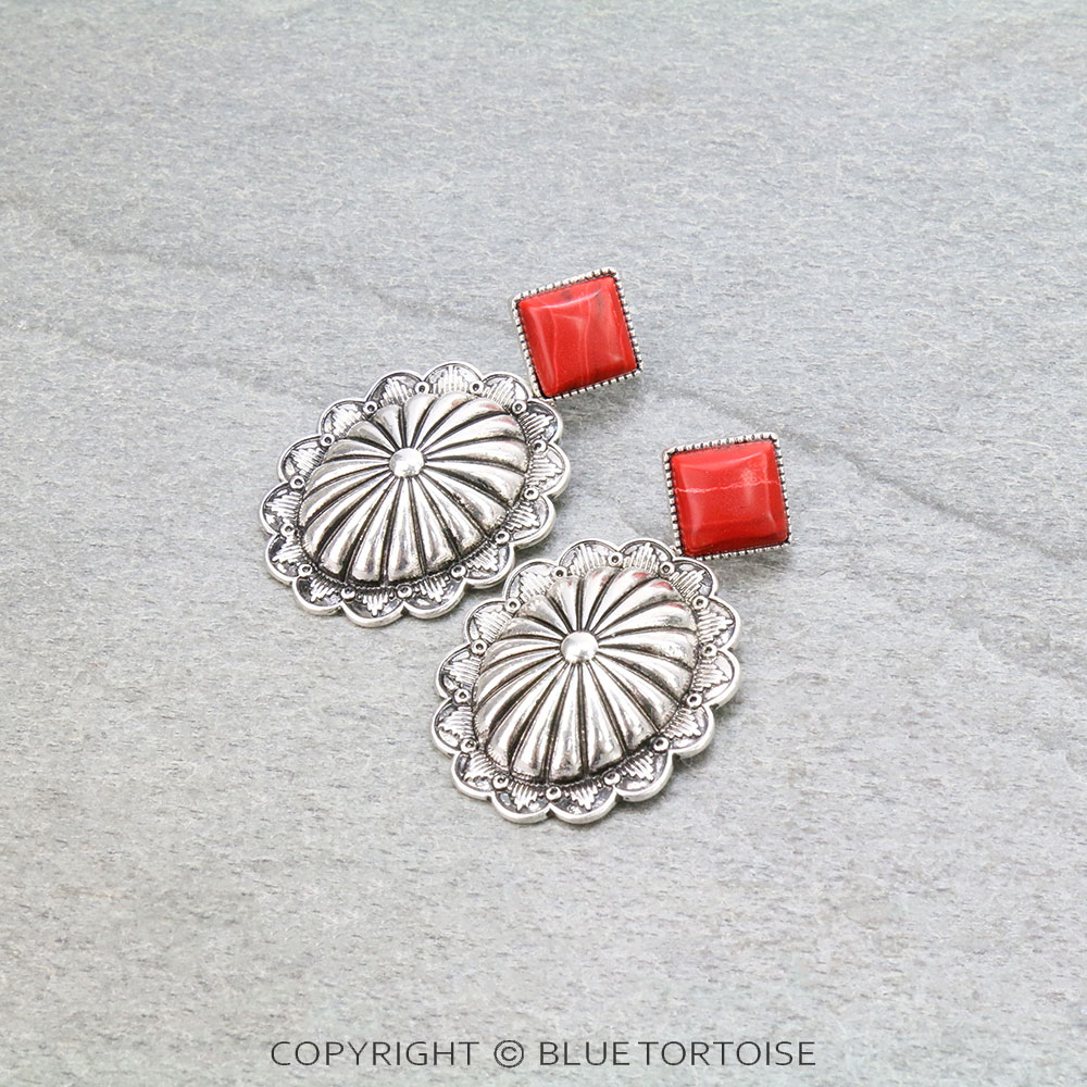 2.25" Western Concho with Agate Stone Stud Earrings