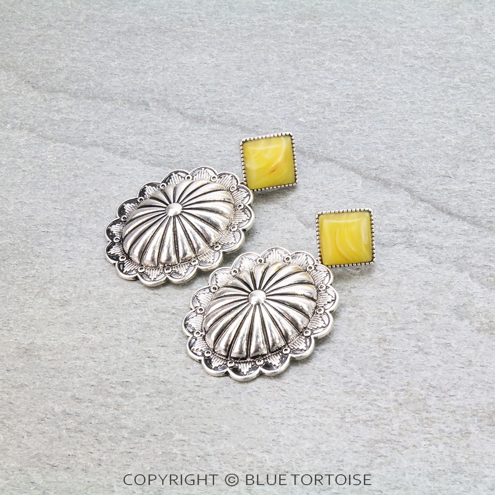 2.25" Western Concho with Agate Stone Stud Earrings