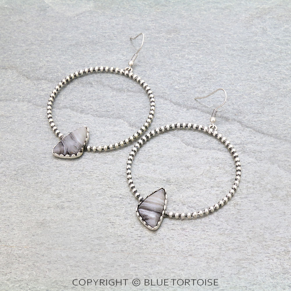 2.5" Agate Stone Hoop Dangle Earrings