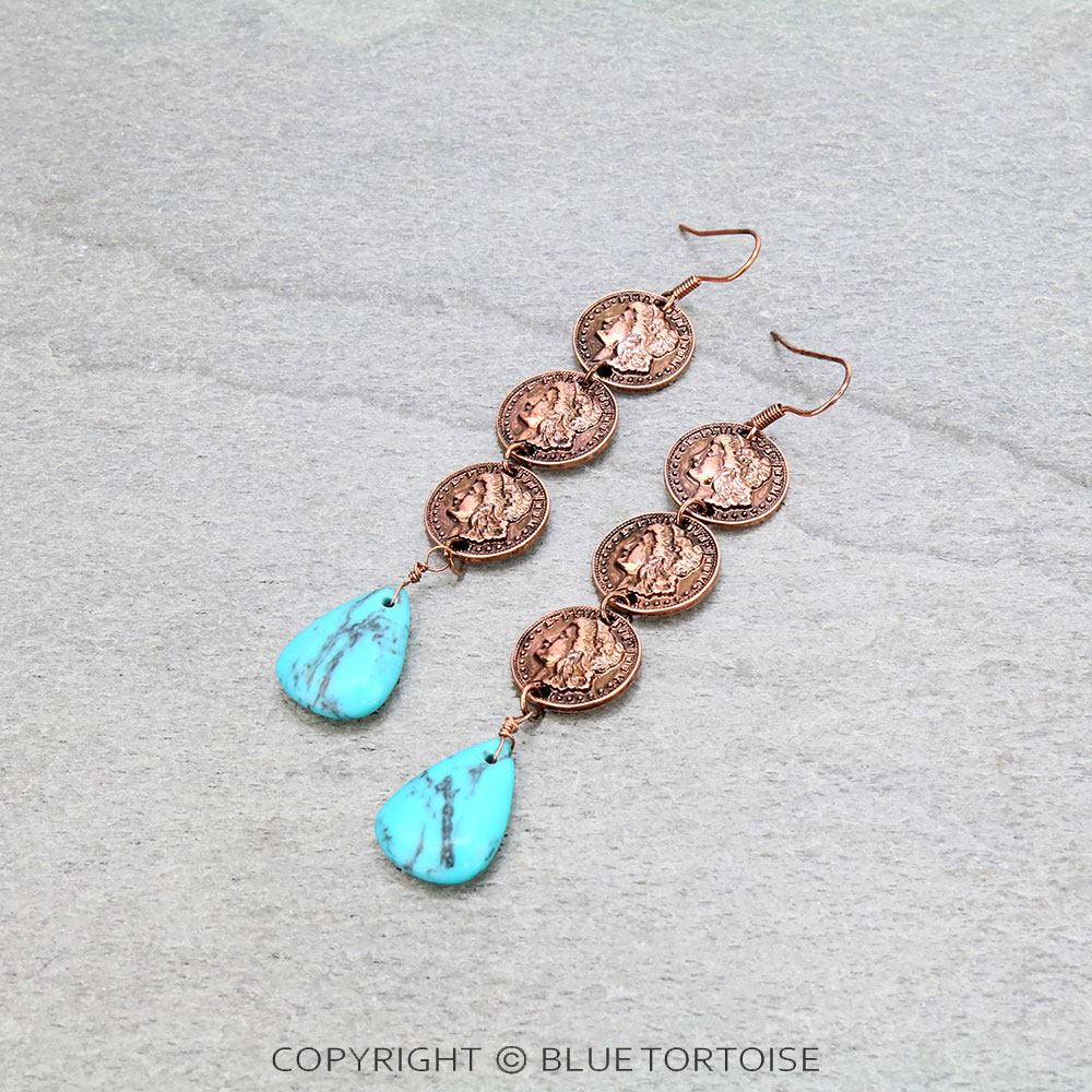 3" Western Coin Drop Stud Earrings