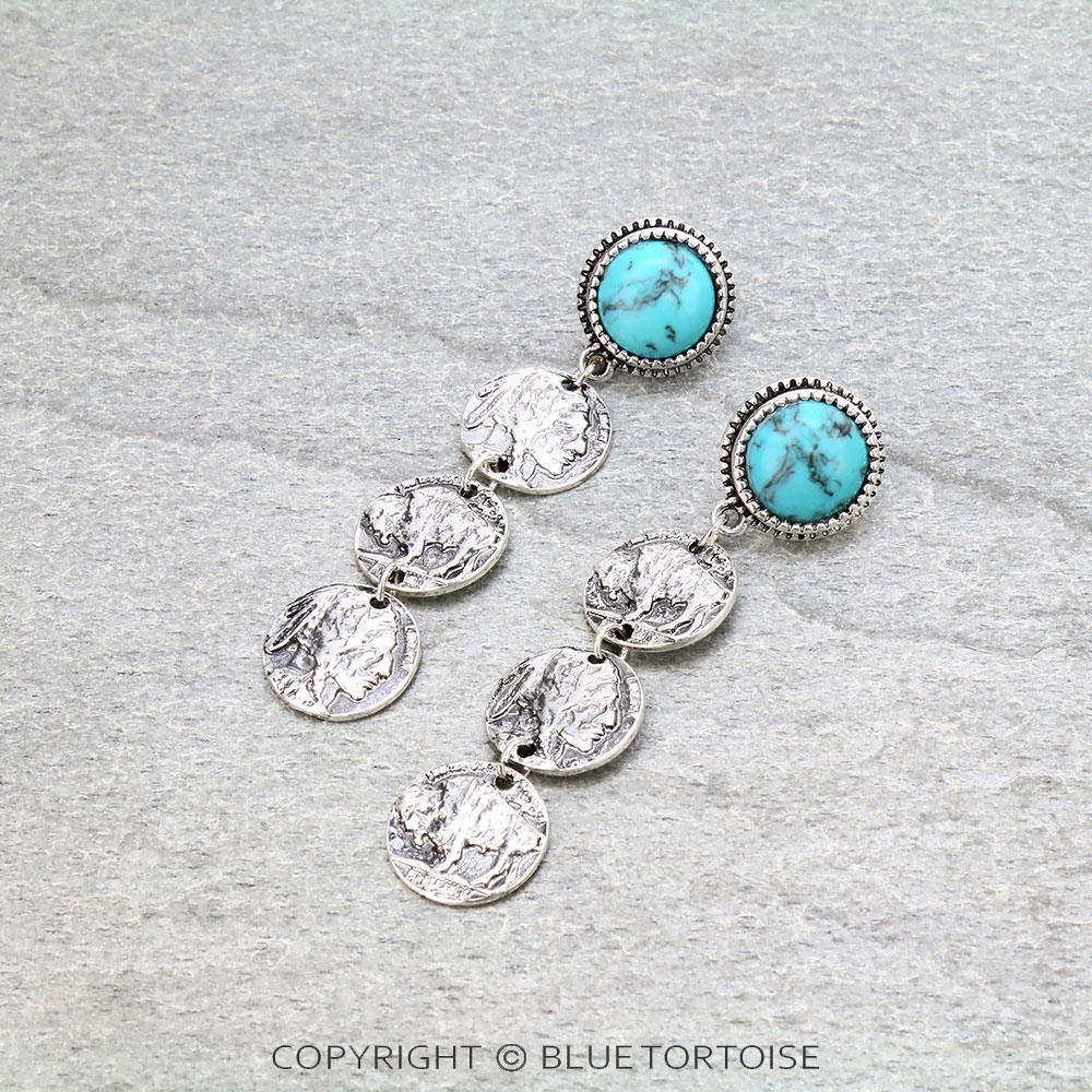 2.75" Western Coin Drop Stud Earrings