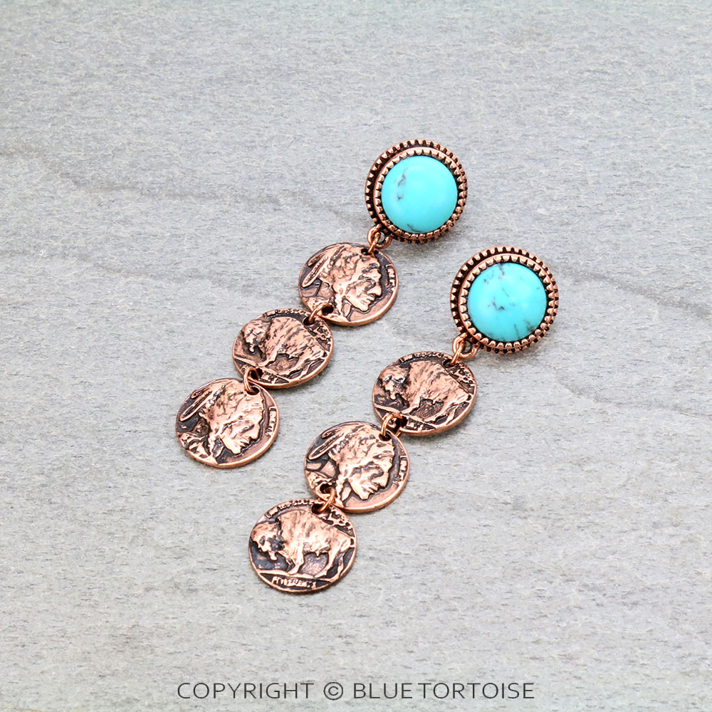 2.75" Western Coin Drop Stud Earrings