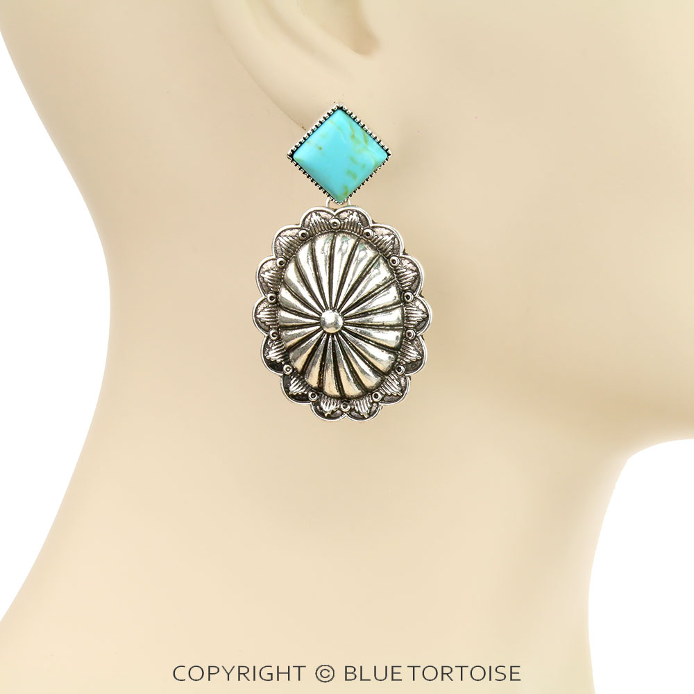 2.25" Western Concho with Agate Stone Stud Earrings - Image 2