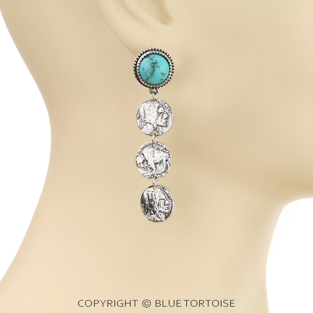 2.75" Western Coin Drop Stud Earrings - Image 2