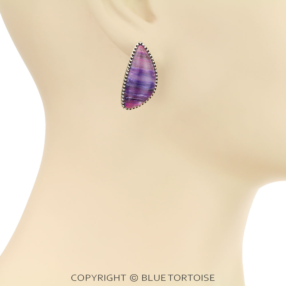 1" Agate Stone Stud Earrings - Image 2