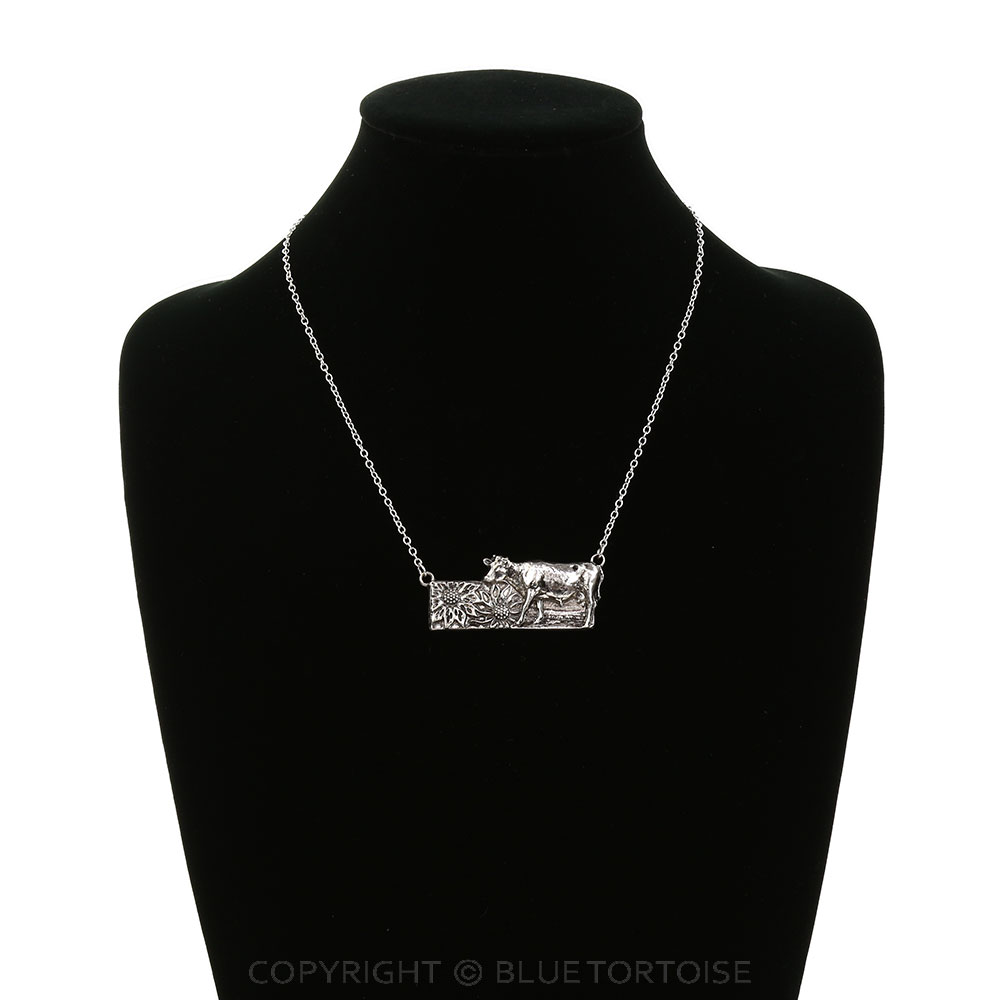 Western Cow & Sunflower Bar Necklace - Image 2