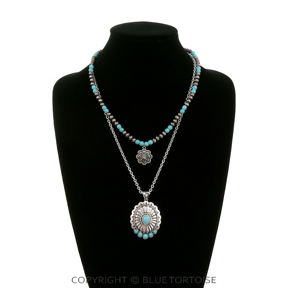 2 Layered Navajo Style Pearl & Concho Necklace - Image 2