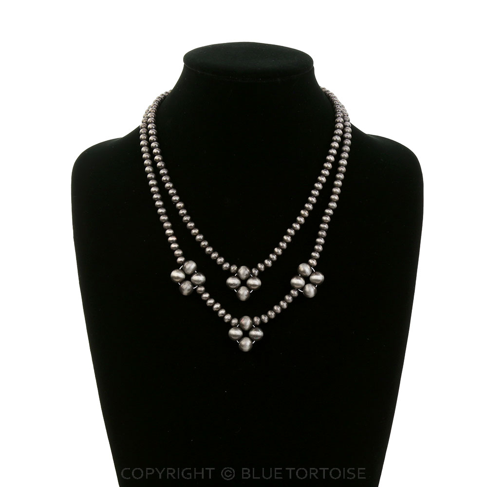 2 Layered Floral Navajo Style Pearl Necklace - Image 2