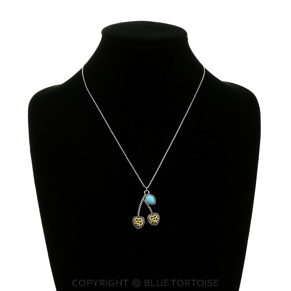 Blue Leopard Cherry Pendant Necklace - Image 2