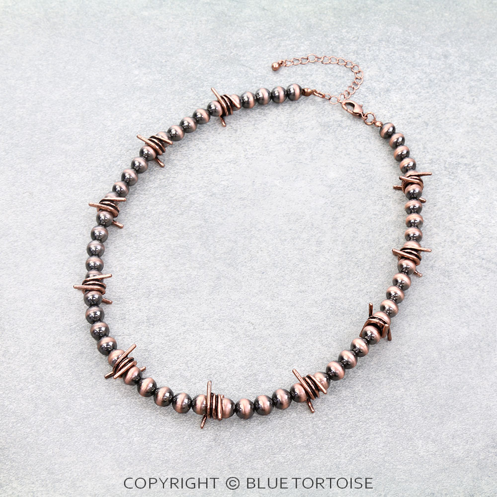 Navajo Style Pearl & Barbed wire Necklace