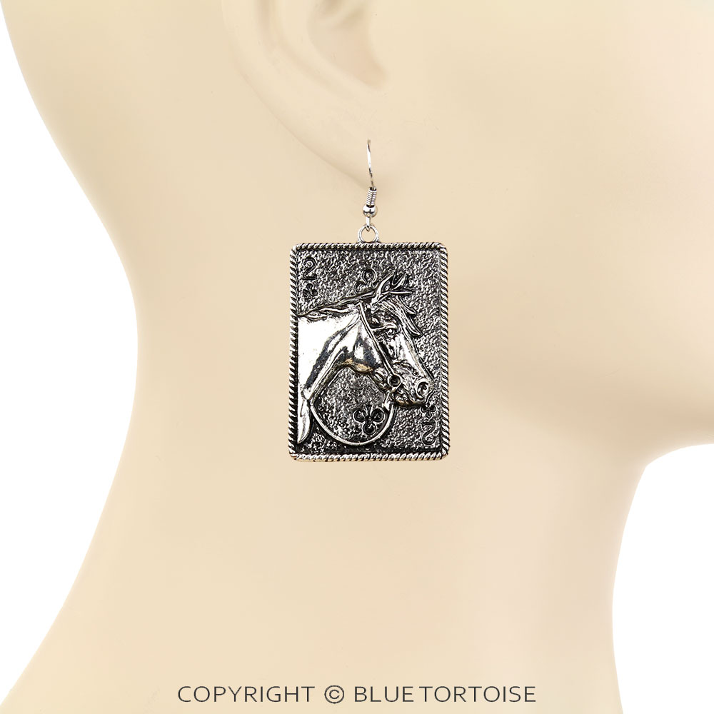 Western Gamble Horse Card Dangle Earrings - Image 2