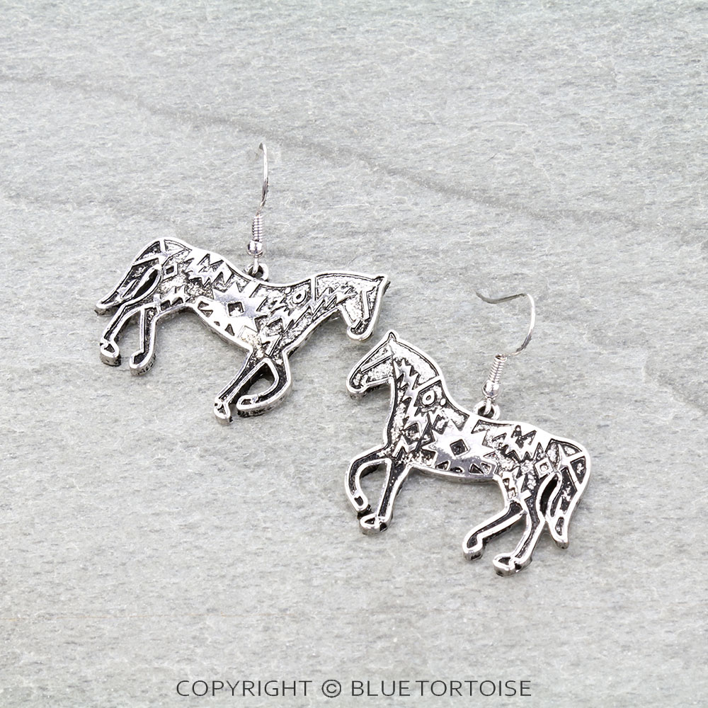 Western Aztec Horse Dangle Earrings