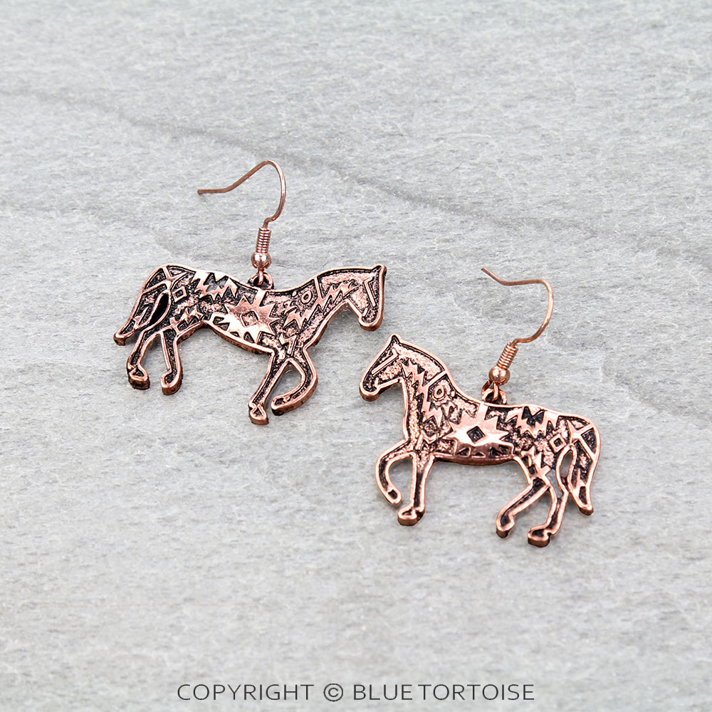 Western Aztec Horse Dangle Earrings