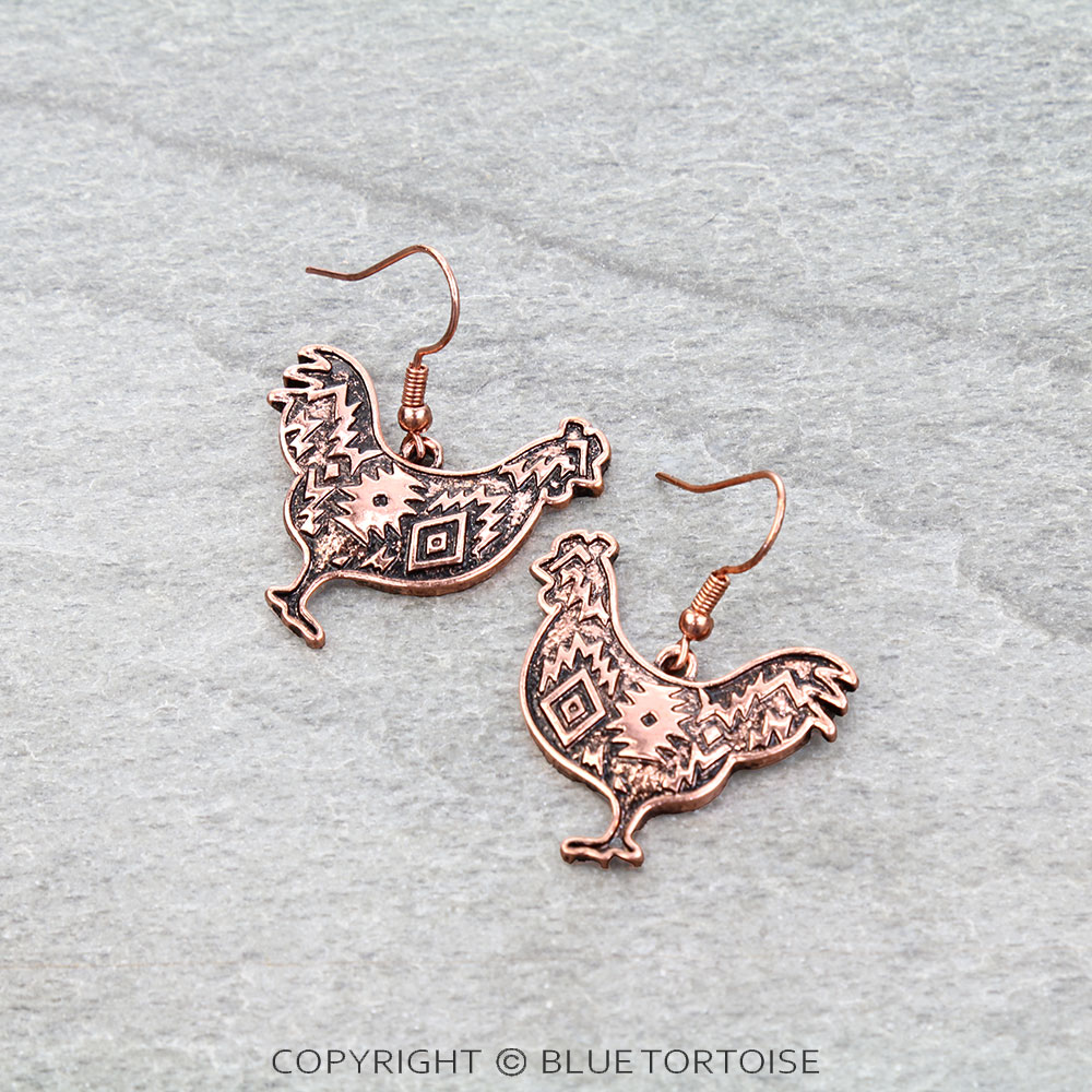 Western Aztec Rooster Dangle Earrings