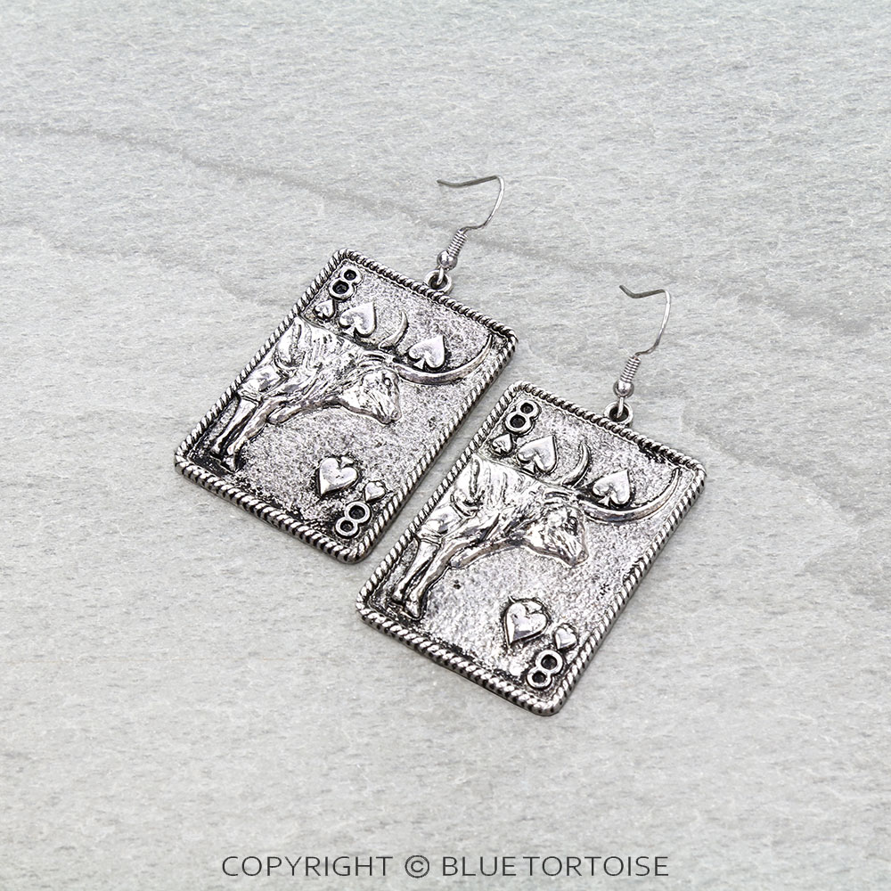 Western Gamble Steerhead Card Dangle Earrings