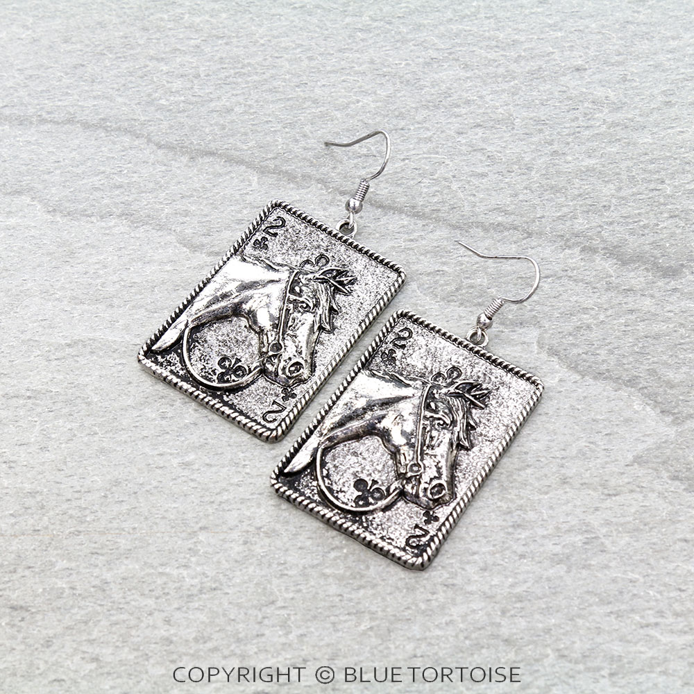 Western Gamble Horse Card Dangle Earrings