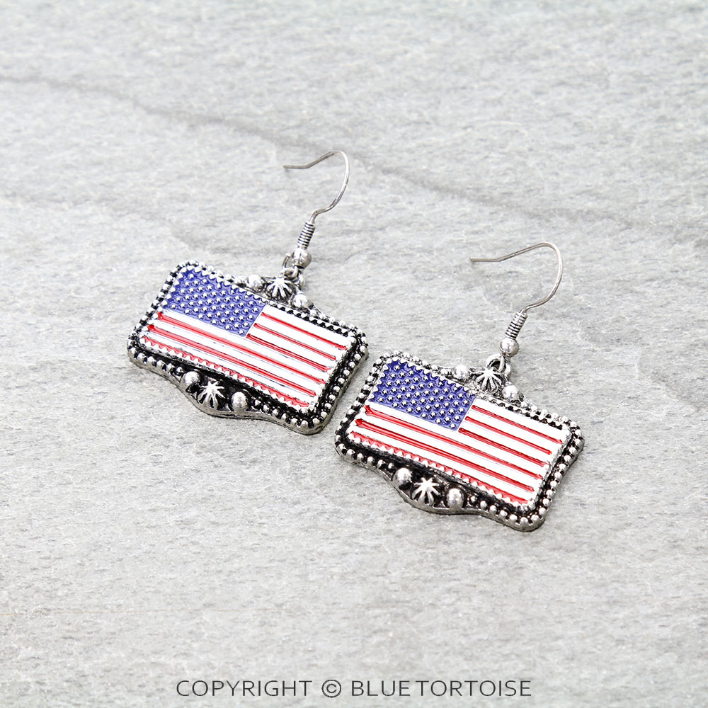 Western TXR US Flag Dangle Earrings