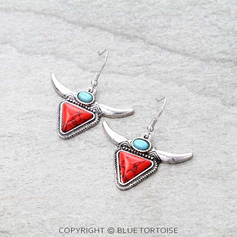 Western Steerhead Stone Dangle Earrings