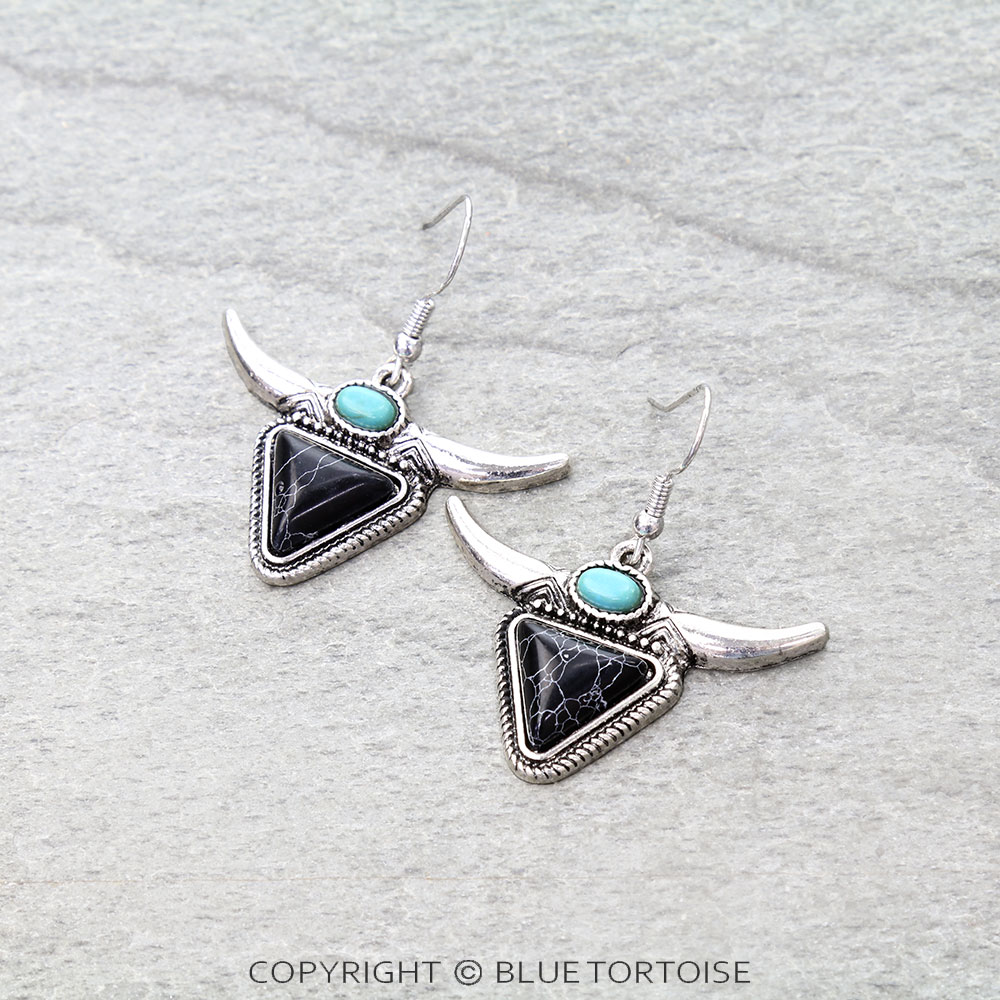 Western Steerhead Stone Dangle Earrings