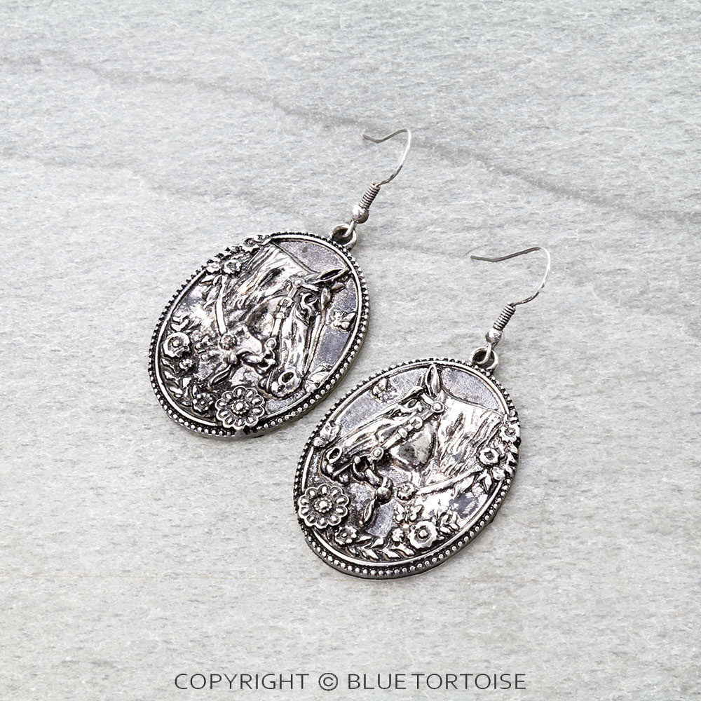 Western Floral Horse Dangle Earrings