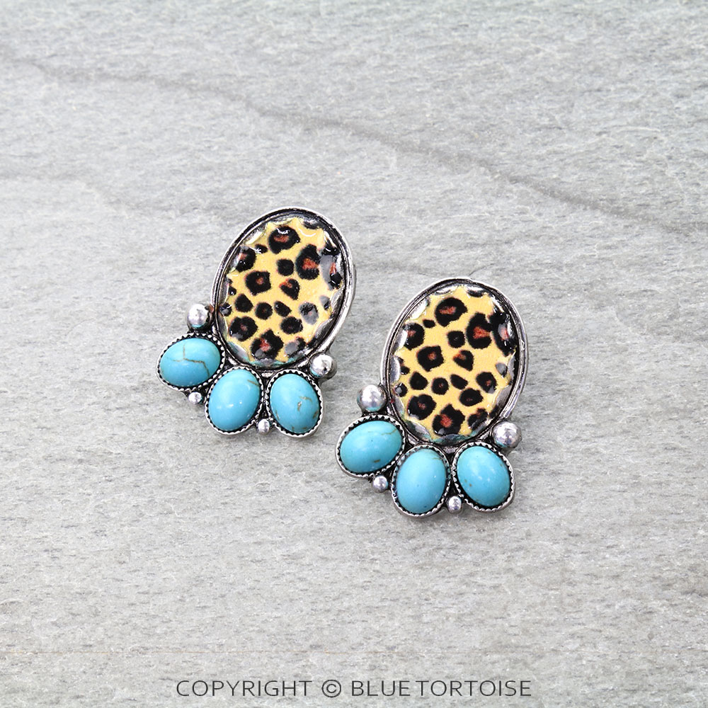 Western Leopard Stone Stud Earrings