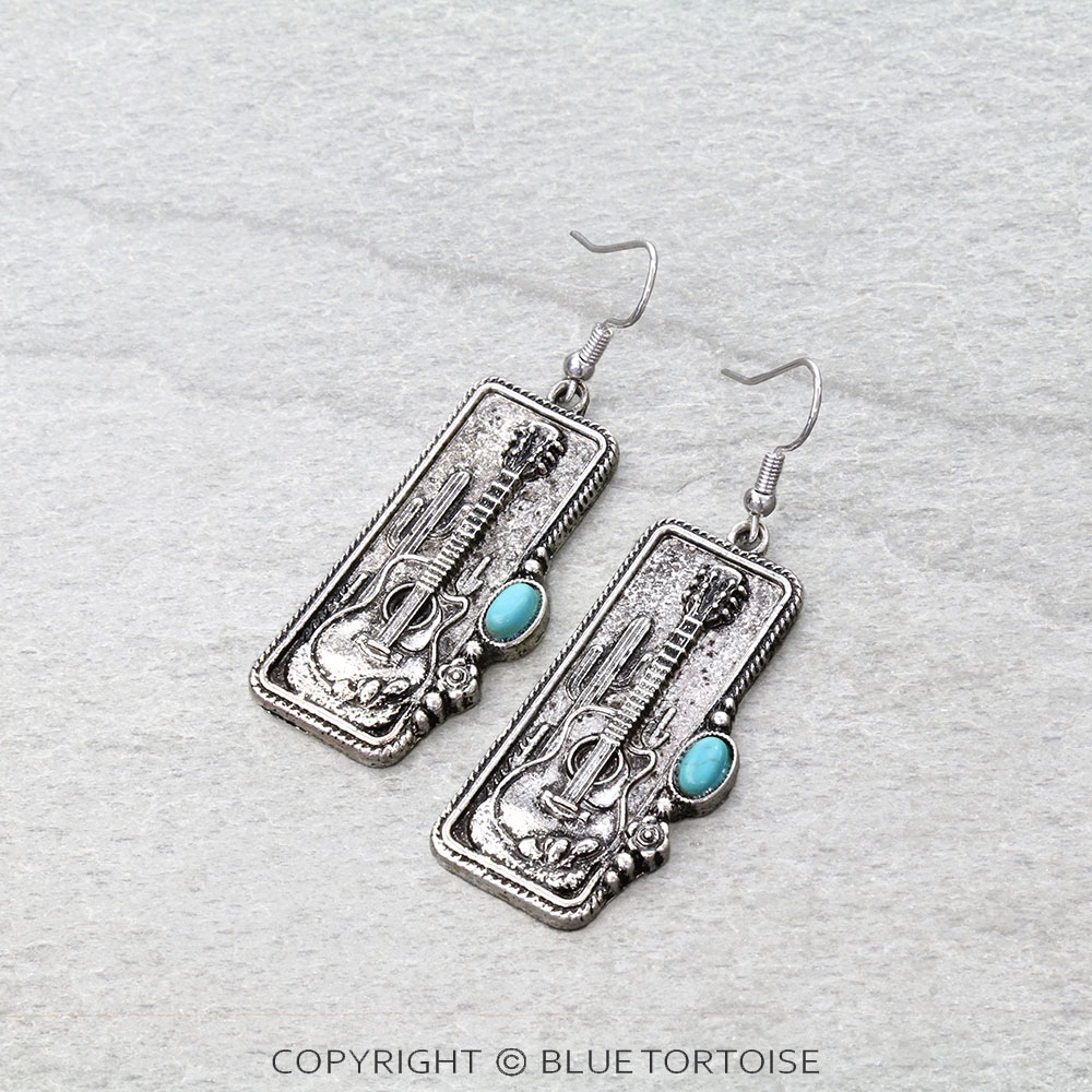 Western Guitar Rectangle Dangle Earrings