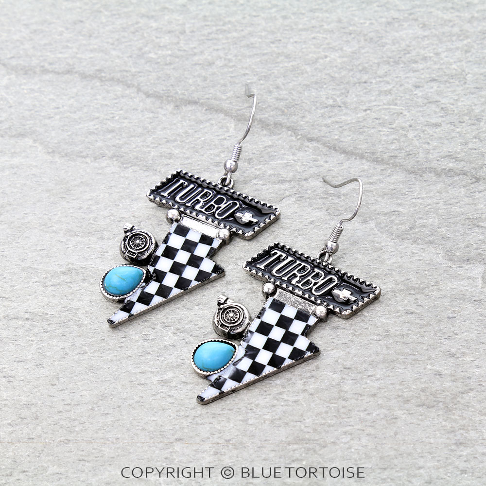 Turbo Checkered Thunder Dangle Earrings